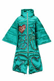 Green Embroidery Feather Down Cape Jacket