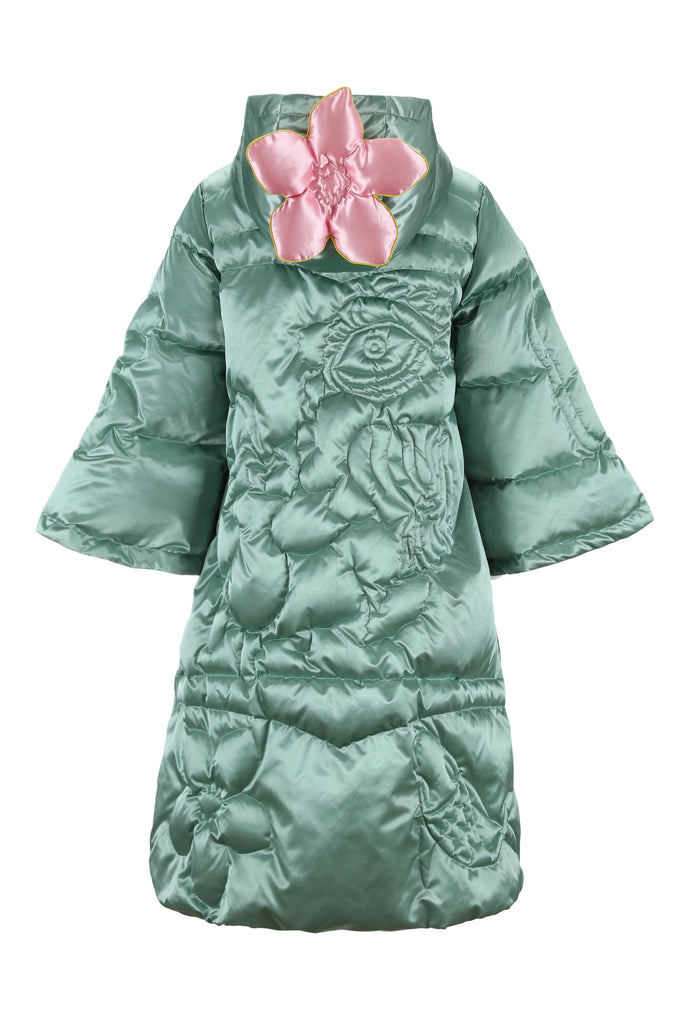 Jade Green Feather Down Cape Coat