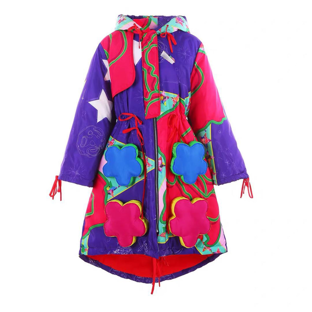 Floral Pocket Purple Rose Feather Down Jacket