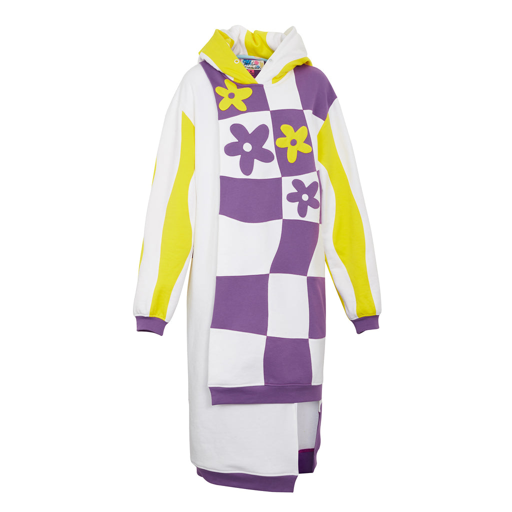 Purple&Yellow Flower Patch Hoodie Dress