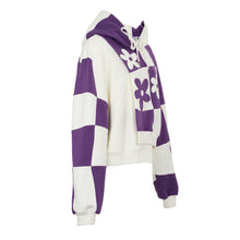 Load image into Gallery viewer, Purple&amp;White Patch Flower Hoodie