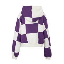 Load image into Gallery viewer, Purple&amp;White Patch Flower Hoodie