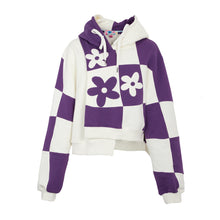 Load image into Gallery viewer, Purple&amp;White Patch Flower Hoodie