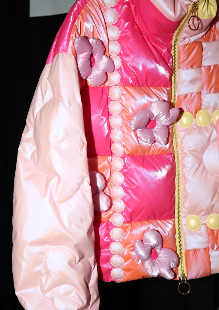 Floral Braided Patch Down Jacket