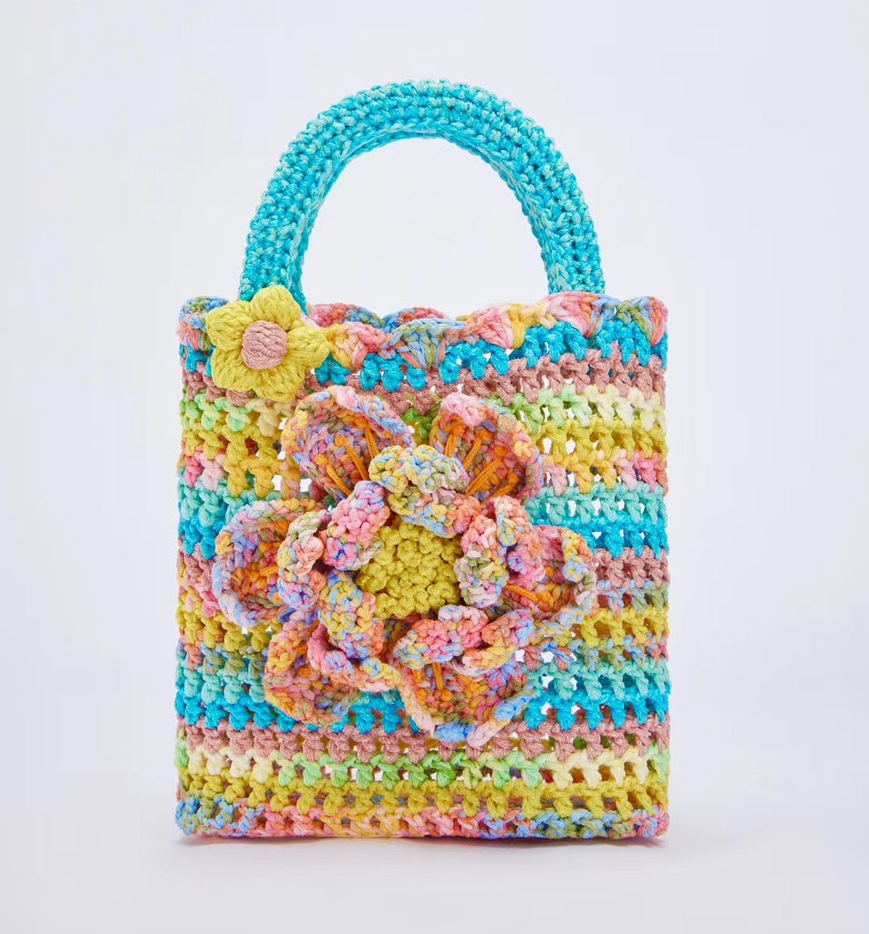 Blue Plaids Floral Scrunchie and Crochet Bag