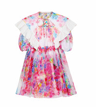 Load image into Gallery viewer, Pink Ruffle-Trimmed Poplin Collar Shirt-dress