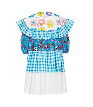 Load image into Gallery viewer, Blue Ruffle-Trimmed Poplin Collar Shirt-dress