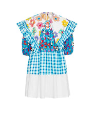 Load image into Gallery viewer, Blue Ruffle-Trimmed Poplin Collar Shirt-dress