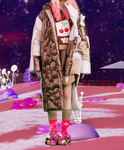 Load image into Gallery viewer, Asymmetric Coffee Floral Feather Down Jacket