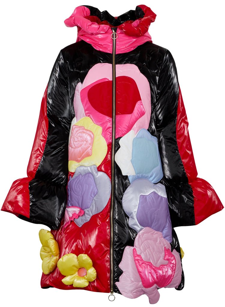 Rose Hooded feather down jacket