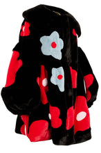 Load image into Gallery viewer, Flower spliced puff-sleeves faux-fur coat