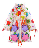 Floral Pocket Long Down Hooded Jacket