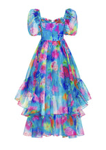 Load image into Gallery viewer, Blue Floral Ruffle Maxi Dress