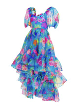 Load image into Gallery viewer, Blue Floral Ruffle Maxi Dress