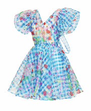 Load image into Gallery viewer, Blue plaids floral  midi dress