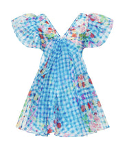 Load image into Gallery viewer, Blue plaids floral  midi dress