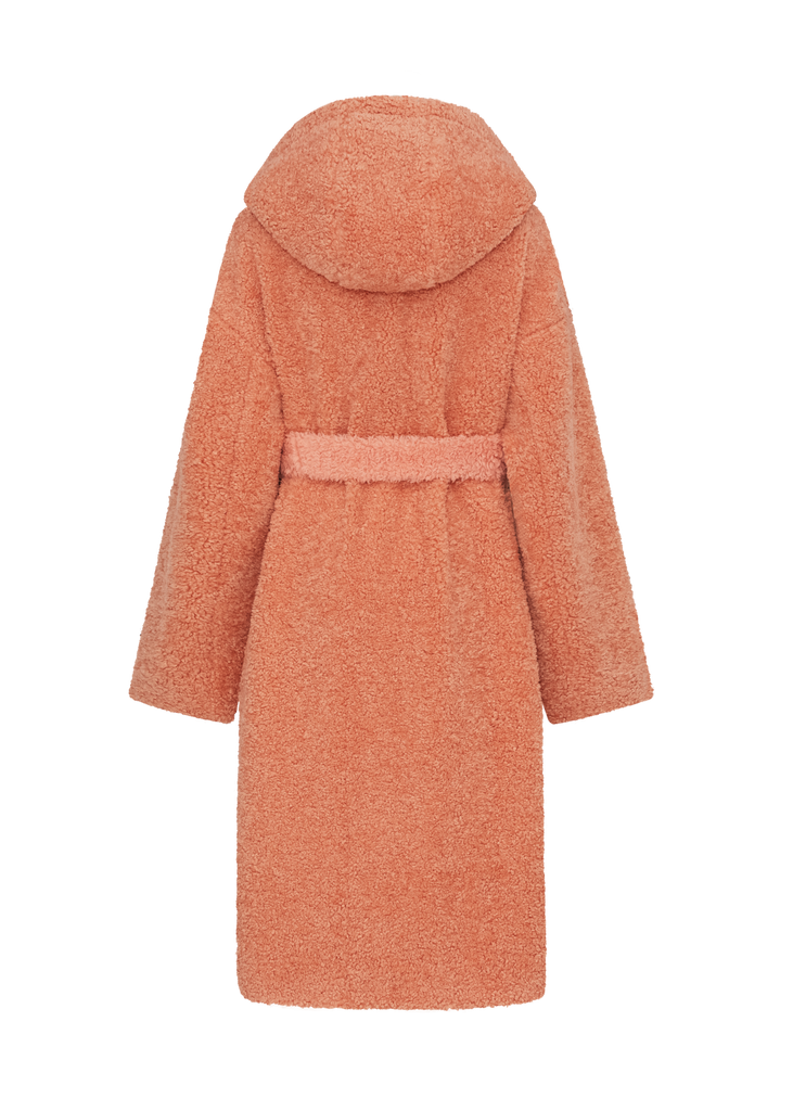 Orange Flower Hooded Faux-Fur Coat