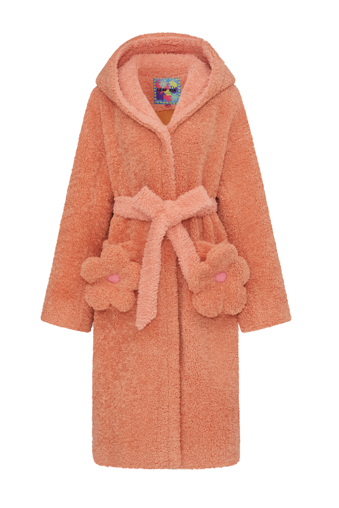 Orange Flower Hooded Faux-Fur Coat