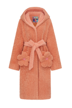 Load image into Gallery viewer, Orange Flower Hooded Faux-Fur Coat