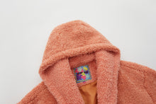 Load image into Gallery viewer, Orange Flower Hooded Faux-Fur Coat