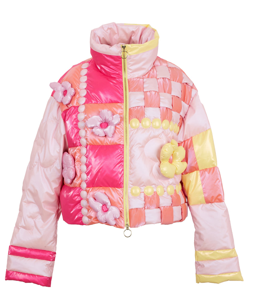 Floral Braided Patch Down Jacket