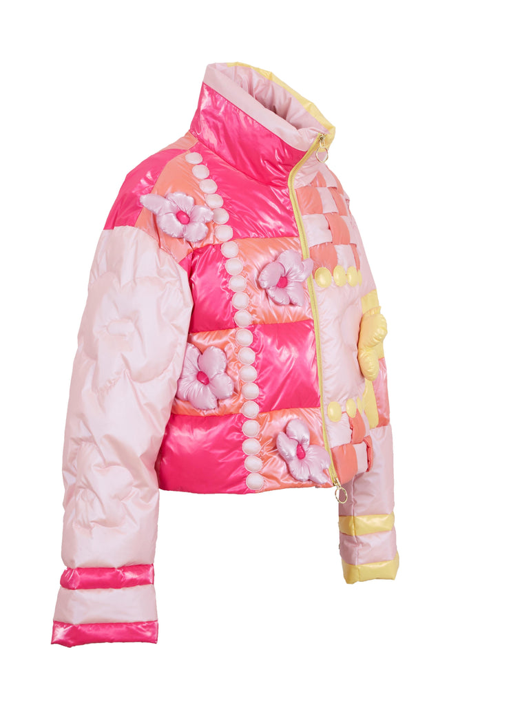 Floral Braided Patch Down Jacket