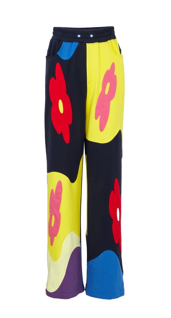 Floral color patch track pants