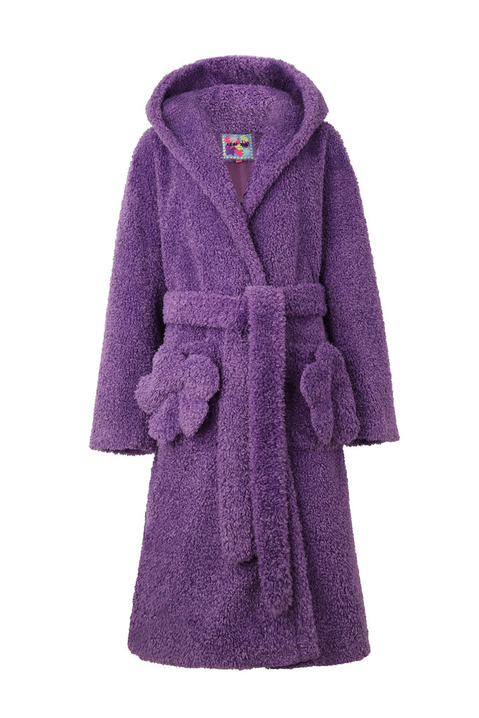 Lavander Flower Hooded Faux-Fur Coat