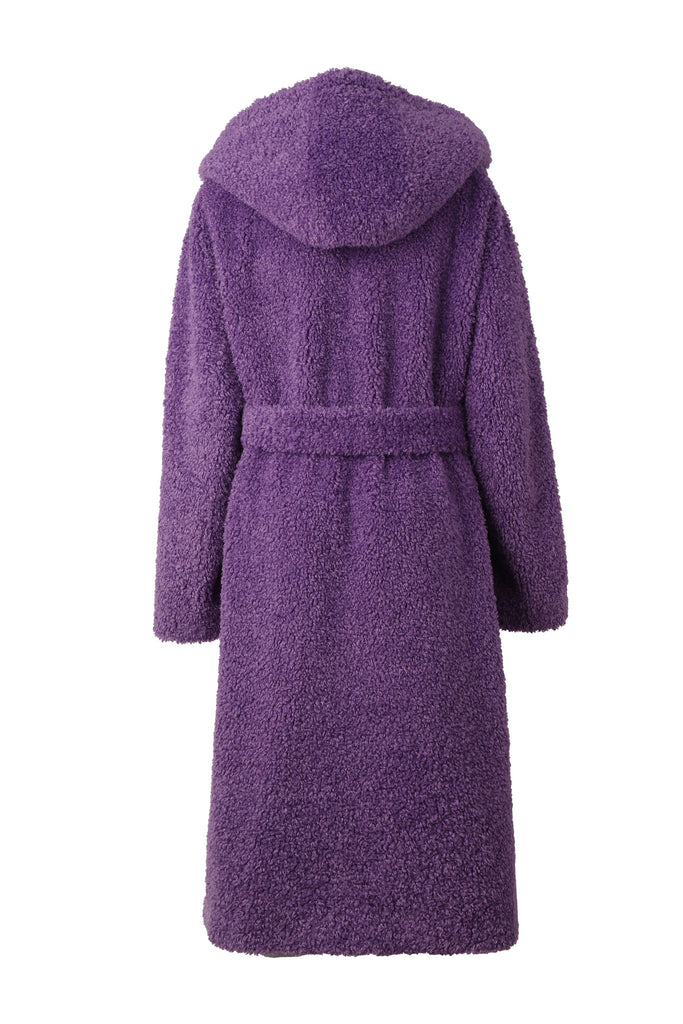 Lavander Flower Hooded Faux-Fur Coat