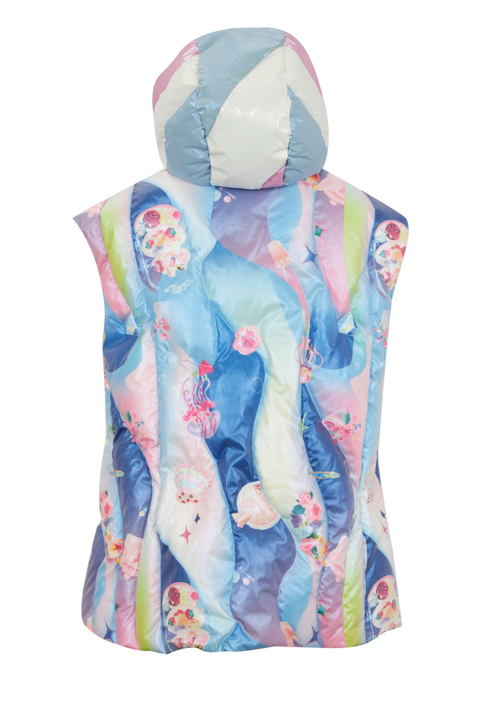 Ocean Print Hooded Down Gilet