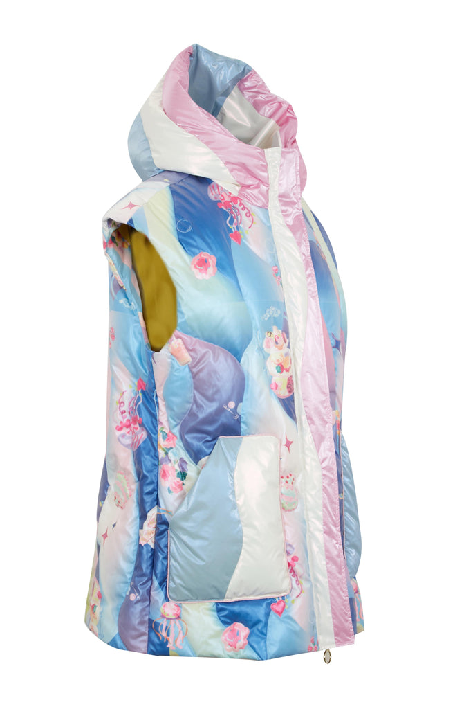 Ocean Print Hooded Down Gilet